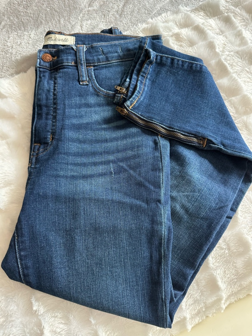 Madewell Women's Dark Blue Skinny Jeans with Zip Detail